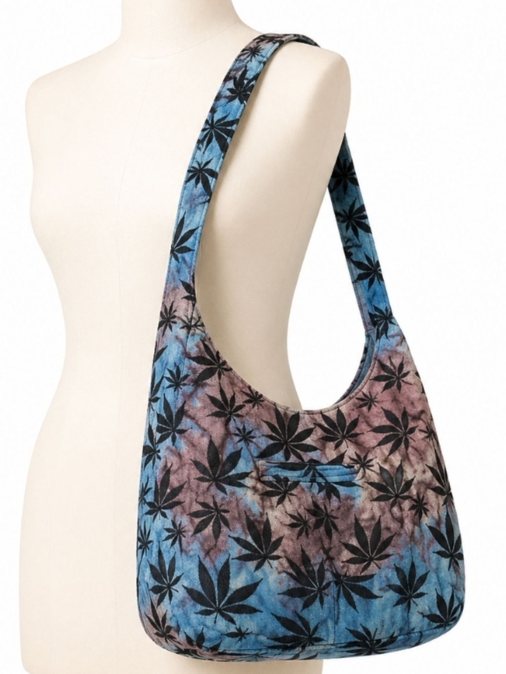 Rising International Blue Tie Dye Marijuana Leaf Cotton Hobo Crossbody Bag Nepal